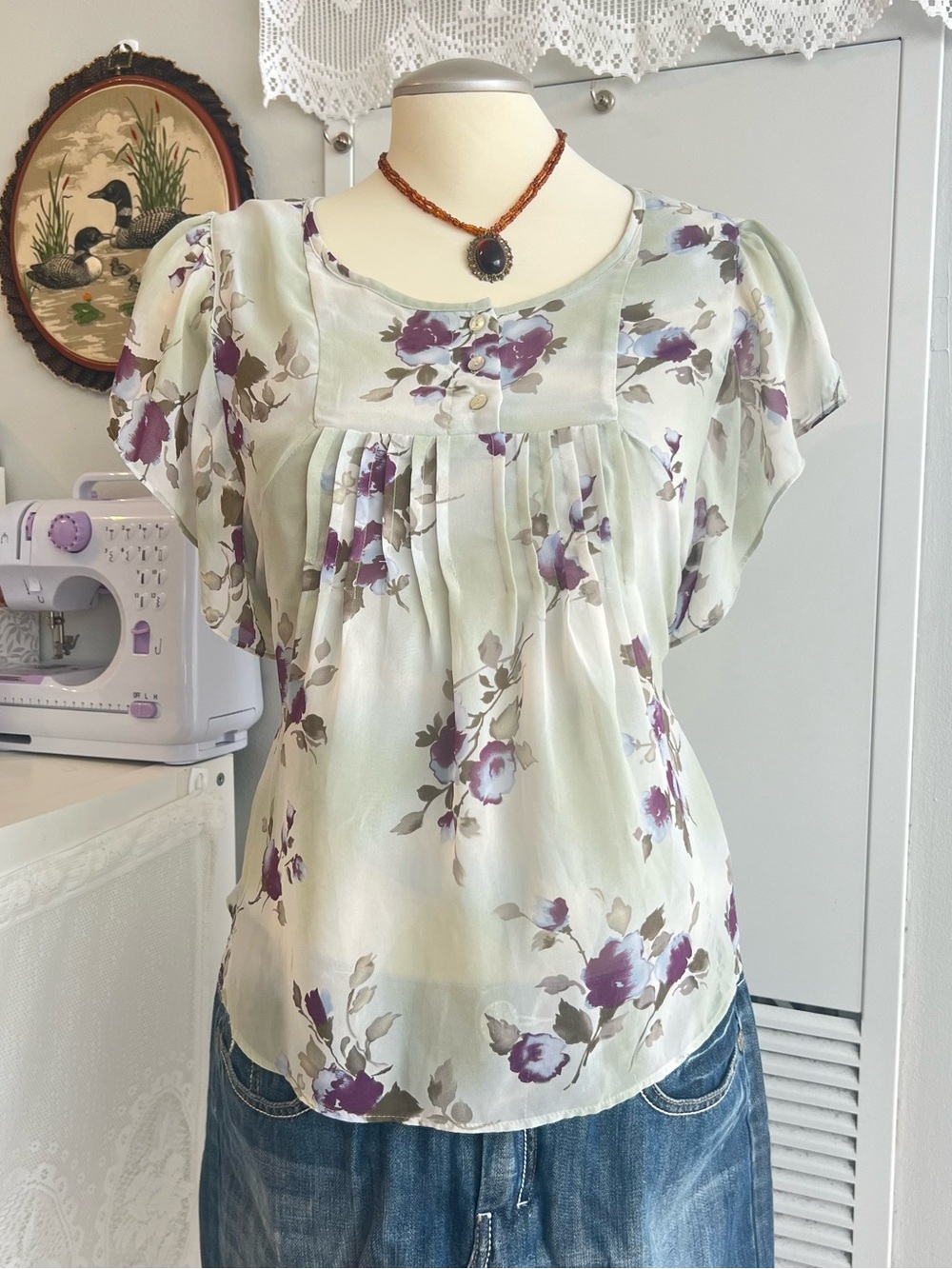 Vintage Y2K forever 21 mint green purple floral blouse